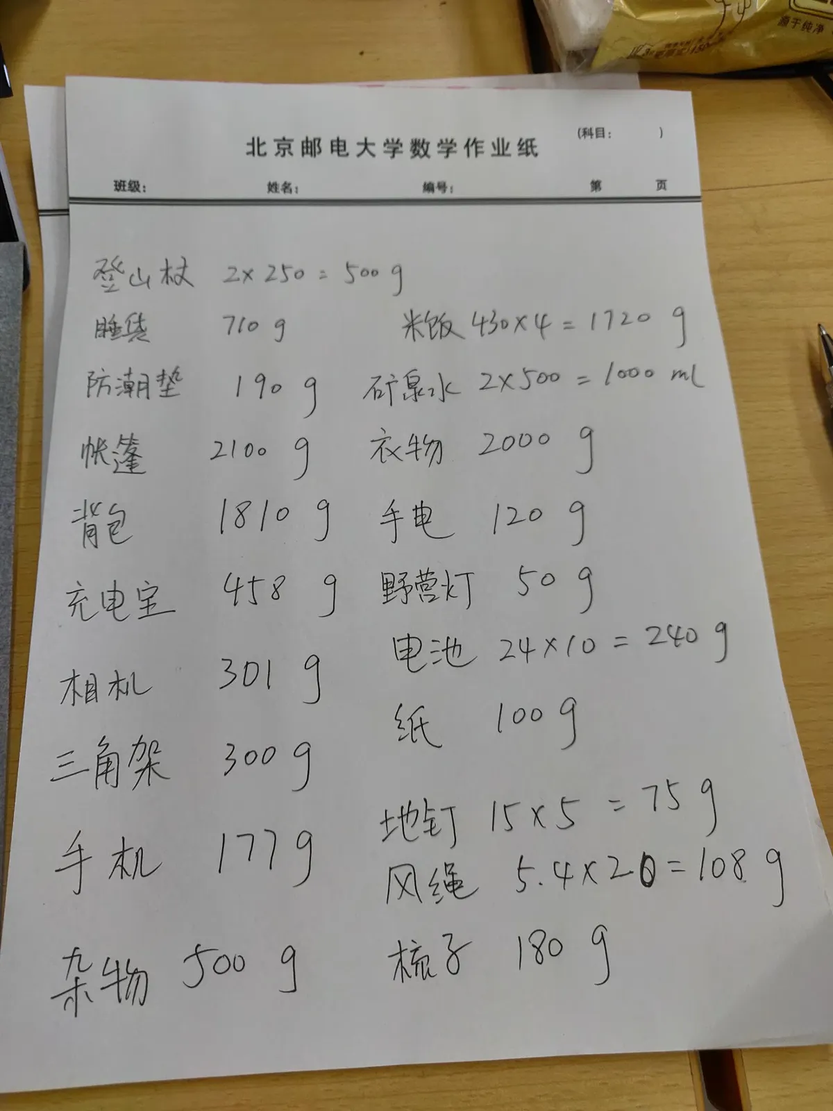 计算背包重量